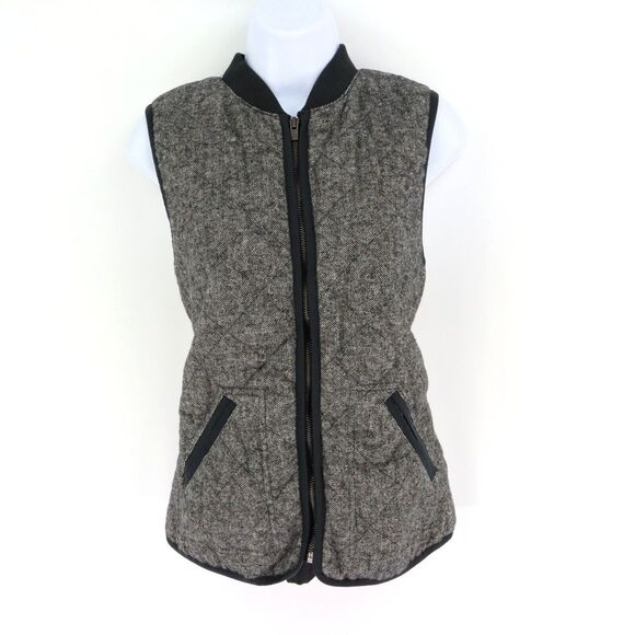 Old Navy Jackets & Blazers - Old Navy Quilted‎ Vest Jacket Full Zip Womens Size S Gray Herringbone Pockets